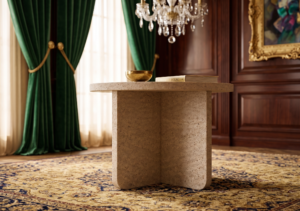 Travertine Round Side Table – Sculptural Pedestal Design with Natural Stone Texture