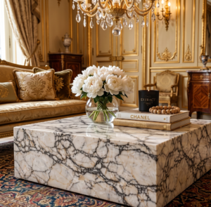 Calacatta Viola Marble Coffee Table – Solid Block Design with Bold Natural Veining