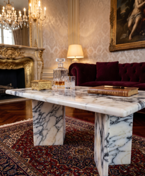 Calacatta Marble Coffee Table – Classic White Stone with Elegant Grey Veining