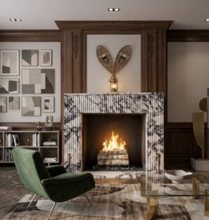 Fluted Calacatta Marble Fireplace Surround – Sculptural Vertical Texture, Modern Classic Mantel