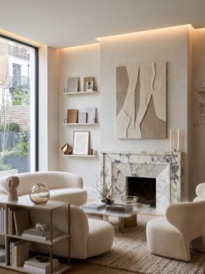 Arabescato Marble Fireplace Surround – Minimalist White Mantel with Elegant Grey Veining