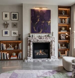 Calacatta Viola Marble Fireplace Surround – Bold Purple Veining, Luxury Statement Mantel