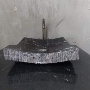 Nero Marquina Black Marble Sink: Luxury Rectangular Countertop Bowl