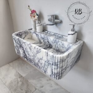 Lilac Marble Bathroom Sink: Hand-Carved Ribbed Edges, Round Corners