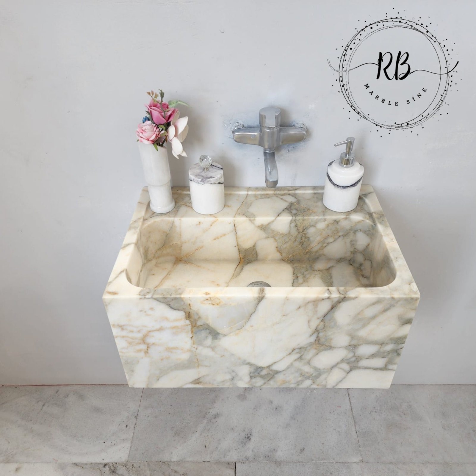 Calacatta Monet Marble Sink: Handcrafted Wall-Mounted Vanity - Image 4