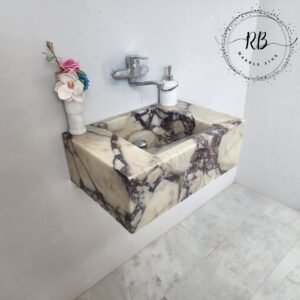 Calacatta Viola Marble Sink: Elegant Rectangular Wall Mounted Sink