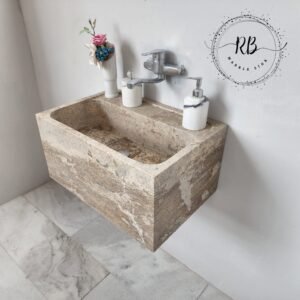 Handcrafted Rustic Travertine Stone Sink: Farmhouse Bathroom Vanity (60x40x25 cm)