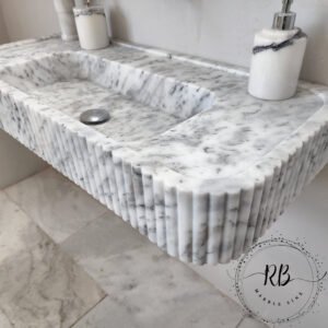 Hand Carved Carrara Marble Sink: Wall Mounted Bathroom Sink