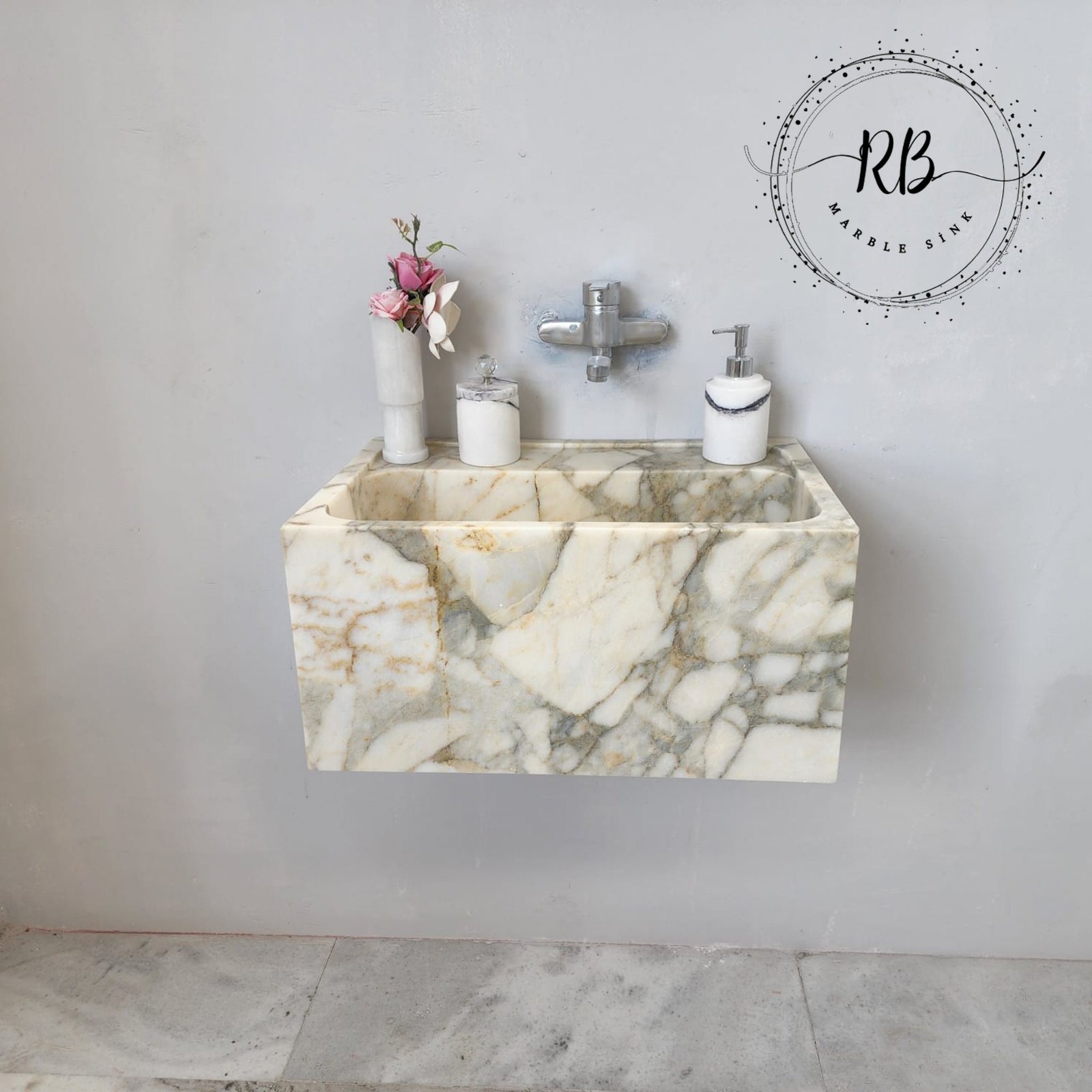 Calacatta Monet Marble Sink: Handcrafted Wall-Mounted Vanity - Image 2