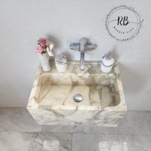 Calacatta Monet Marble Sink: Handcrafted Wall-Mounted Vanity