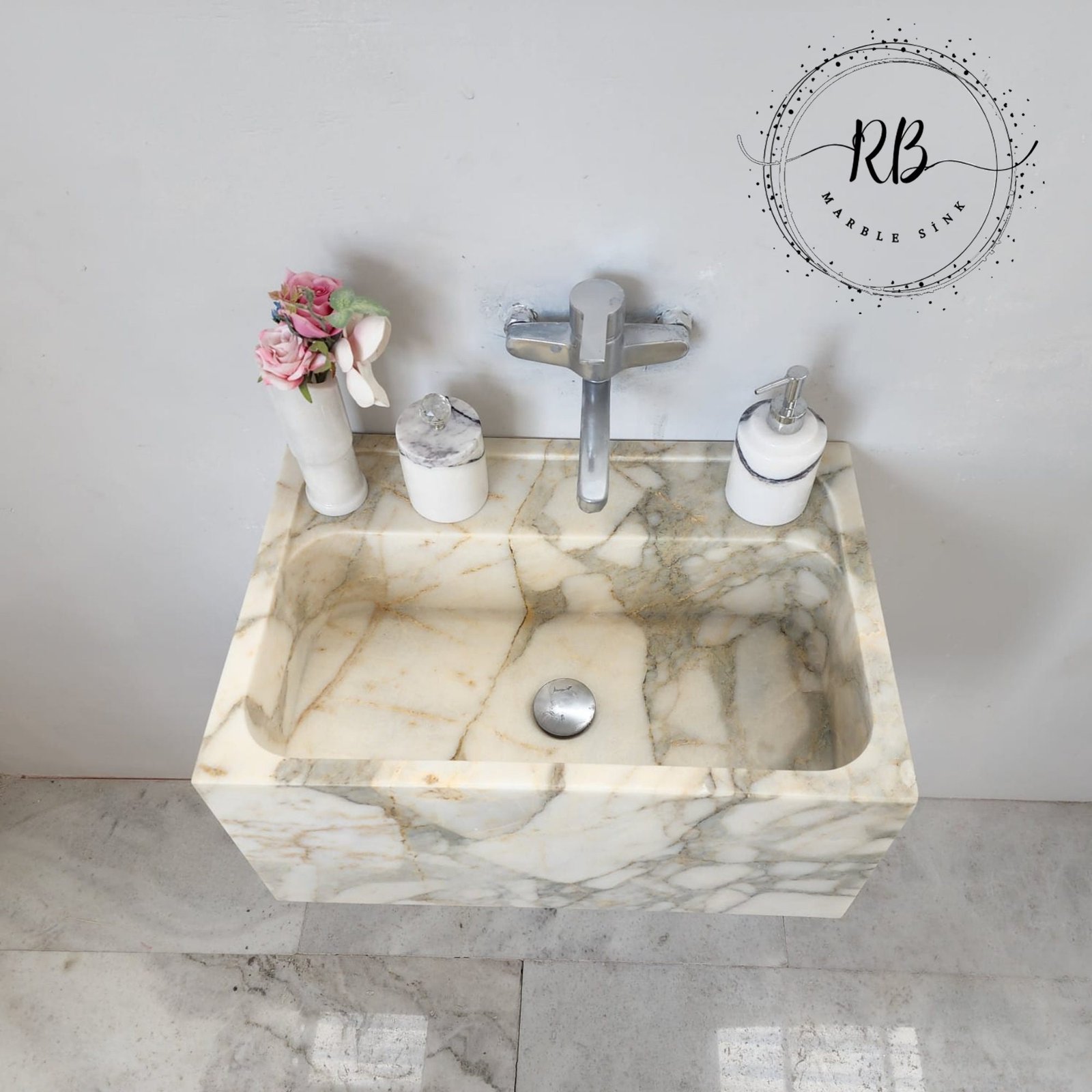 Calacatta Monet Marble Sink: Handcrafted Wall-Mounted Vanity