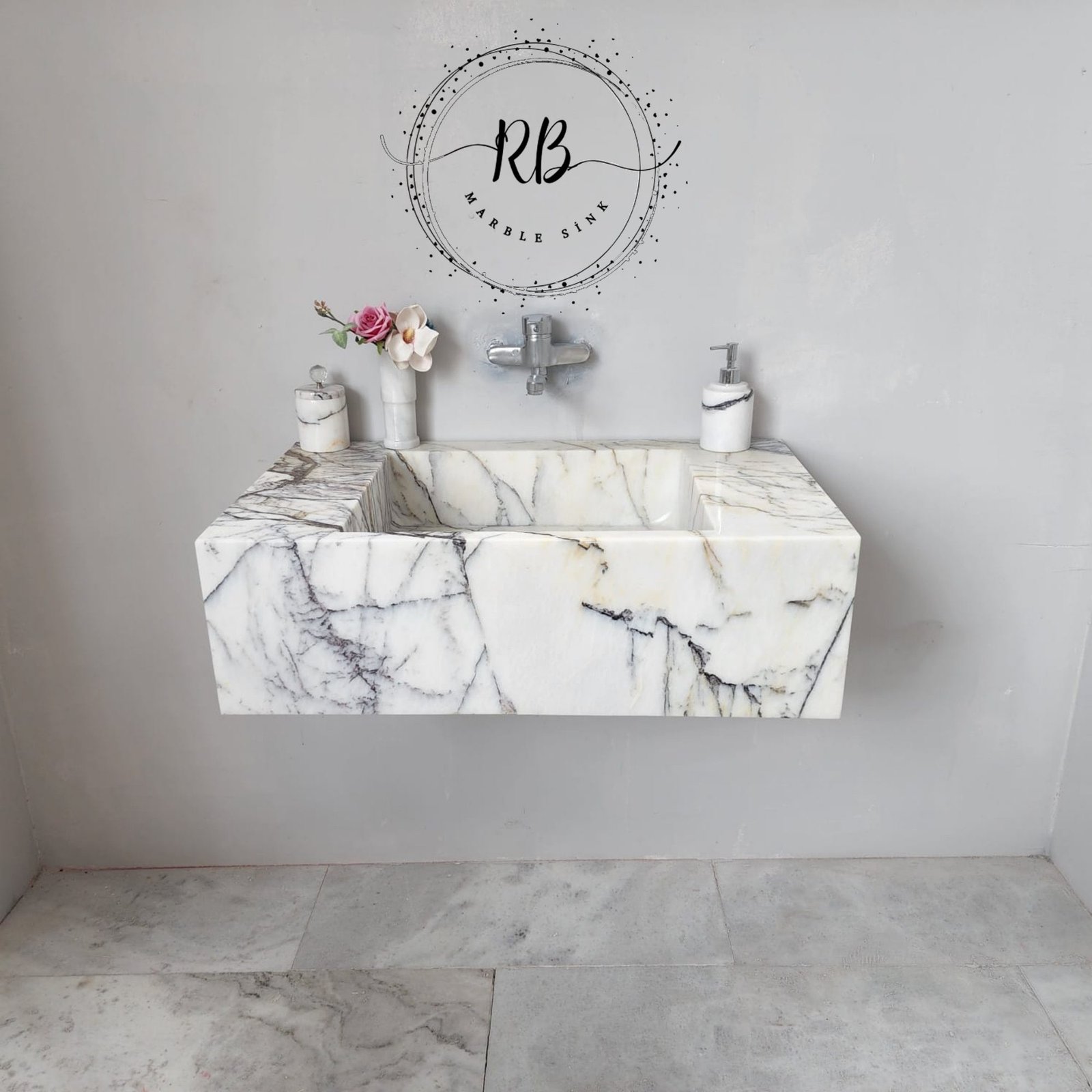 Hand-Carved Lilac White Marble Sink: Custom Stone Bathroom Basin - Image 4