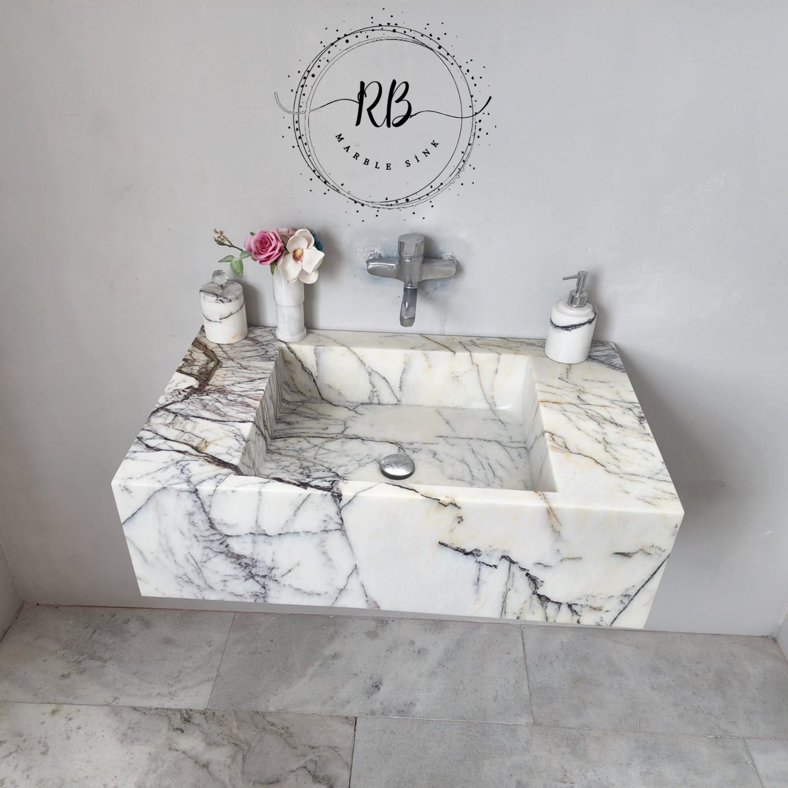 Hand-Carved Lilac White Marble Sink: Custom Stone Bathroom Basin - Image 3