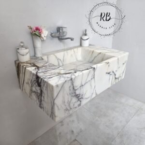 Hand-Carved Lilac White Marble Sink: Custom Stone Bathroom Basin
