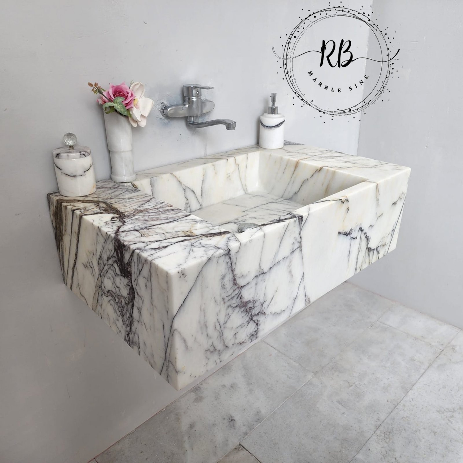 Hand-Carved Lilac White Marble Sink: Custom Stone Bathroom Basin