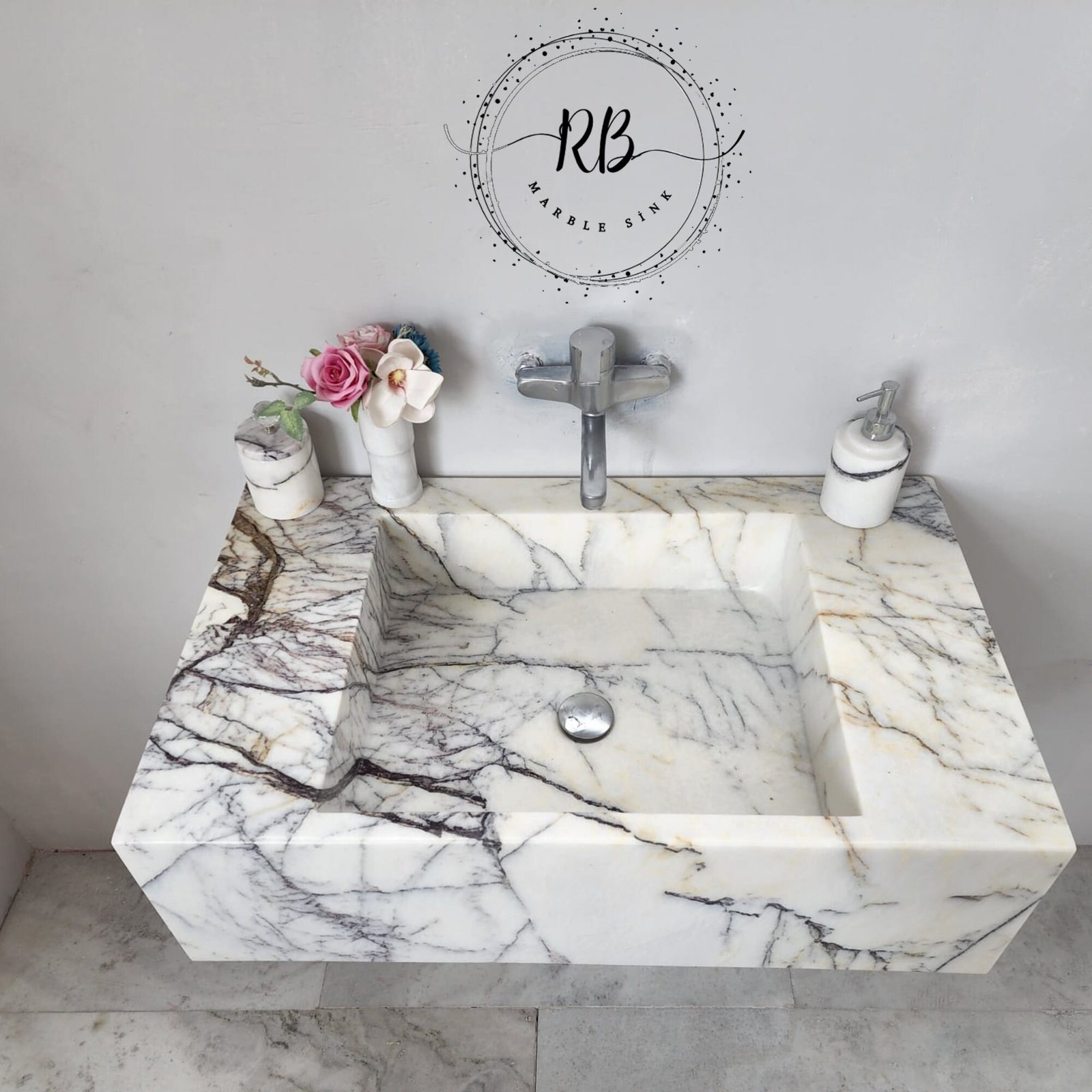 Hand-Carved Lilac White Marble Sink: Custom Stone Bathroom Basin - Image 7