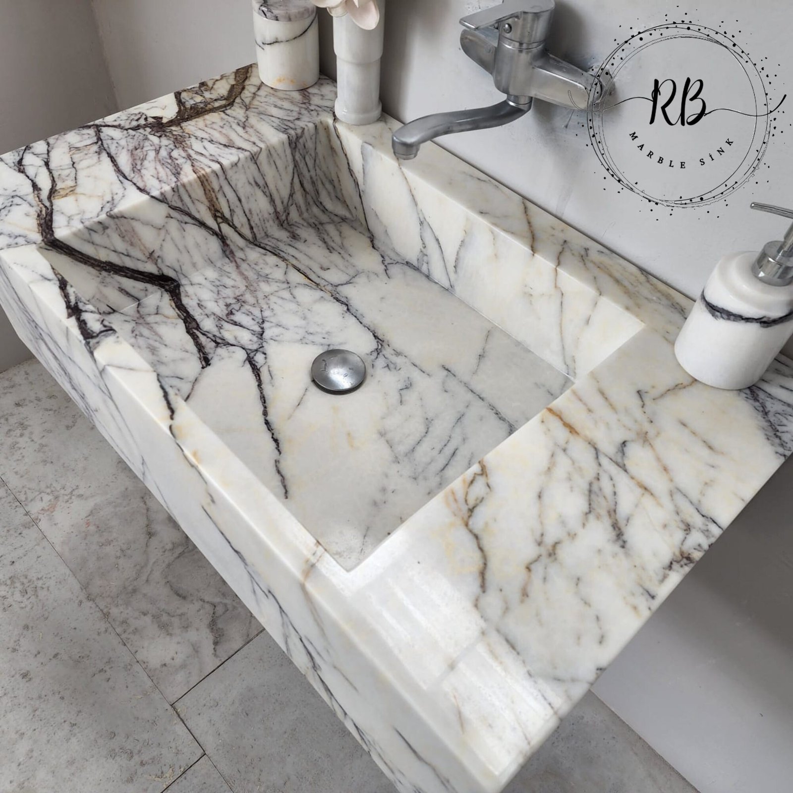 Hand-Carved Lilac White Marble Sink: Custom Stone Bathroom Basin - Image 10
