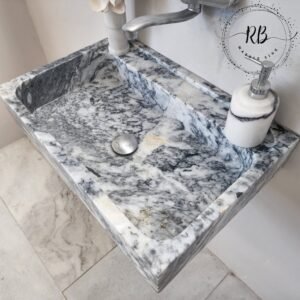 Hand Carved Gray Tiger Marble Sink: Modern Bathroom Vanity Basin