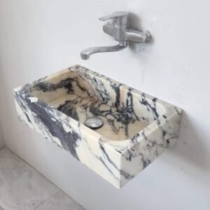 Calacatta Viola Marble Wall Mounted Sink: Small Bathroom Stone Sink
