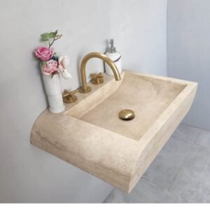 Handmade Light Travertine Marble Sink: Rustic Wall Mounted Basin