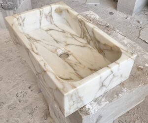 Calacatta Gold Marble Wall Mount Sink: Handmade Small Bathroom Basin