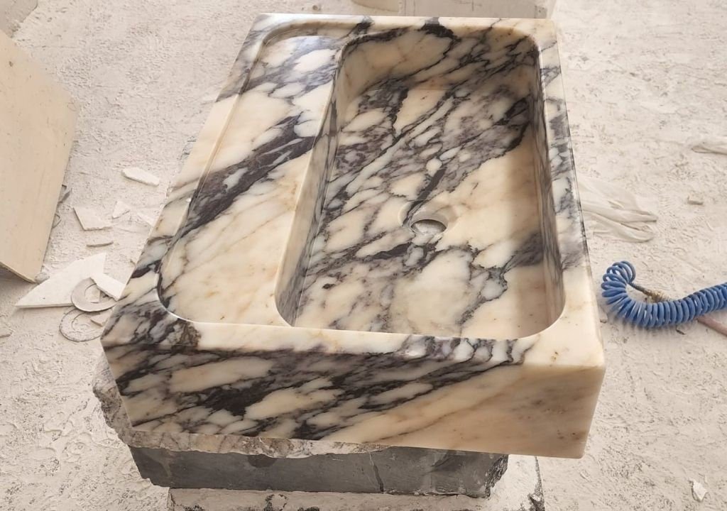 Calacatta Viola Marble Bathroom Sink: Wall Mounted Vanity - Image 4