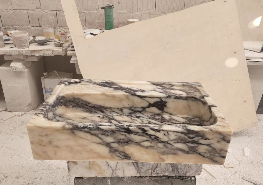 Calacatta Viola Marble Bathroom Sink: Wall Mounted Vanity - Image 8