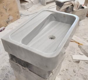 Handmade Carrara Marble Vessel Sink: Rectangular White Stone Bathroom Basin