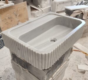 Handcarved Carrara Marble Wall Mount Bathroom Sink
