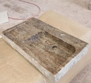 Hand Carved Silver Travertine Marble Sink: Natural Stone Washbasin