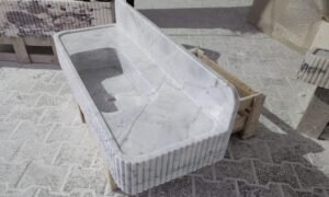 Carrara Marble Ribbed Sink: Modern Minimalist Bathroom Vanity