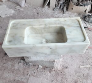 Carrara Gold Marble Wall Mount Sink: Custom Vanity, Powder Room