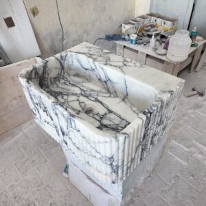 Hand Carved Lilac Marble Sink: Rectangular Wall Mounted Bathroom Sink