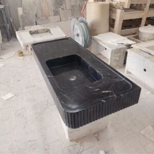 Nero Marquina Marble Sink: Fluted Front, Wall Mounted Vanity