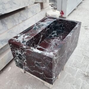 Handmade Rossa Levanto Marble Farmhouse Sink: Red Stone Bathroom Basin 16x24x10"