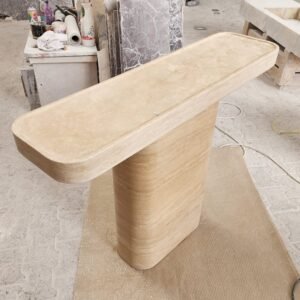 Handmade Travertine Marble Coffee Table: Modern Sculptural Centerpiece
