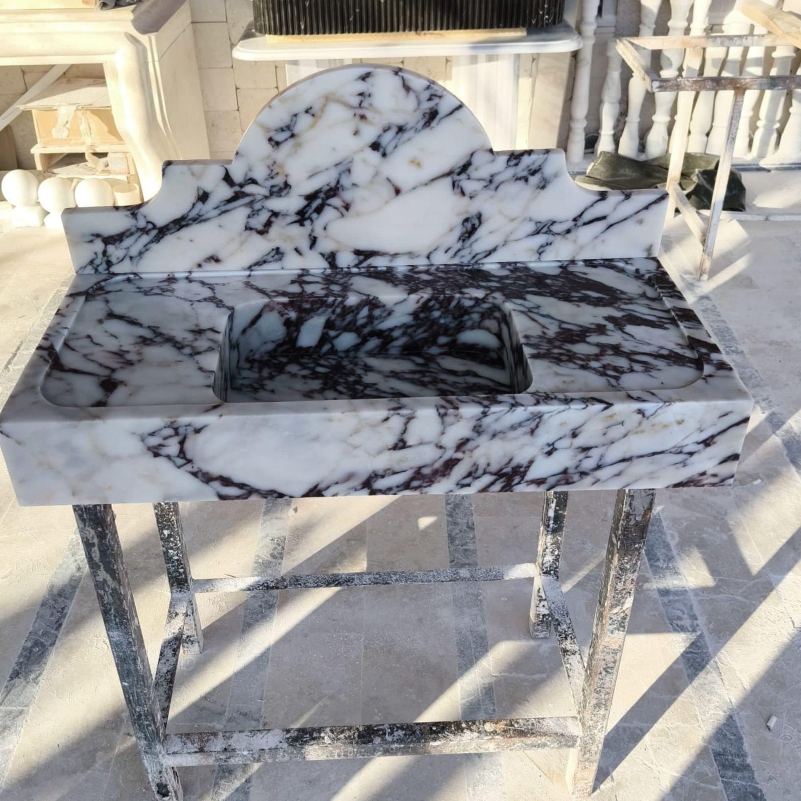 Calacatta Viola Marble Wall Mounted Sink Rectangular Bathroom Basin with Backsplash - Image 2