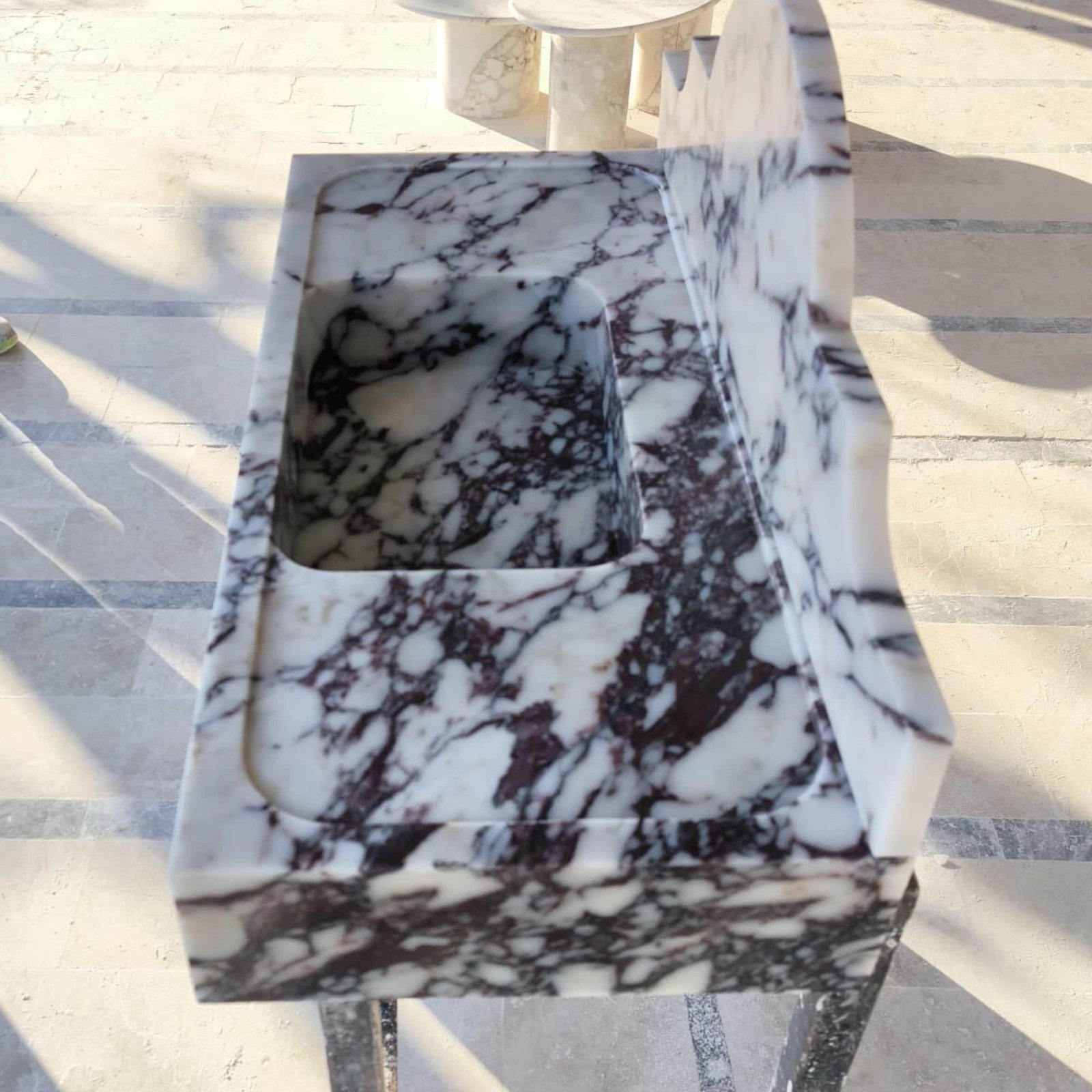 Calacatta Viola Marble Wall Mounted Sink Rectangular Bathroom Basin with Backsplash - Image 7