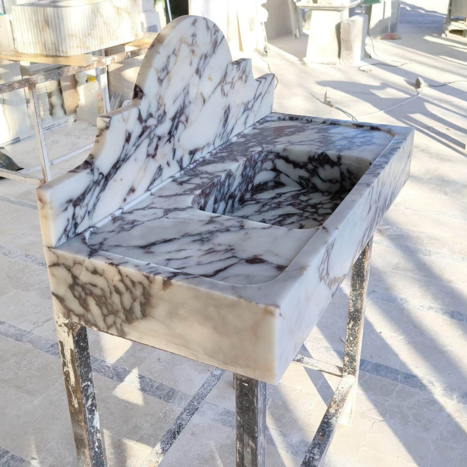 Calacatta Viola Marble Wall Mounted Sink Rectangular Bathroom Basin with Backsplash - Image 8