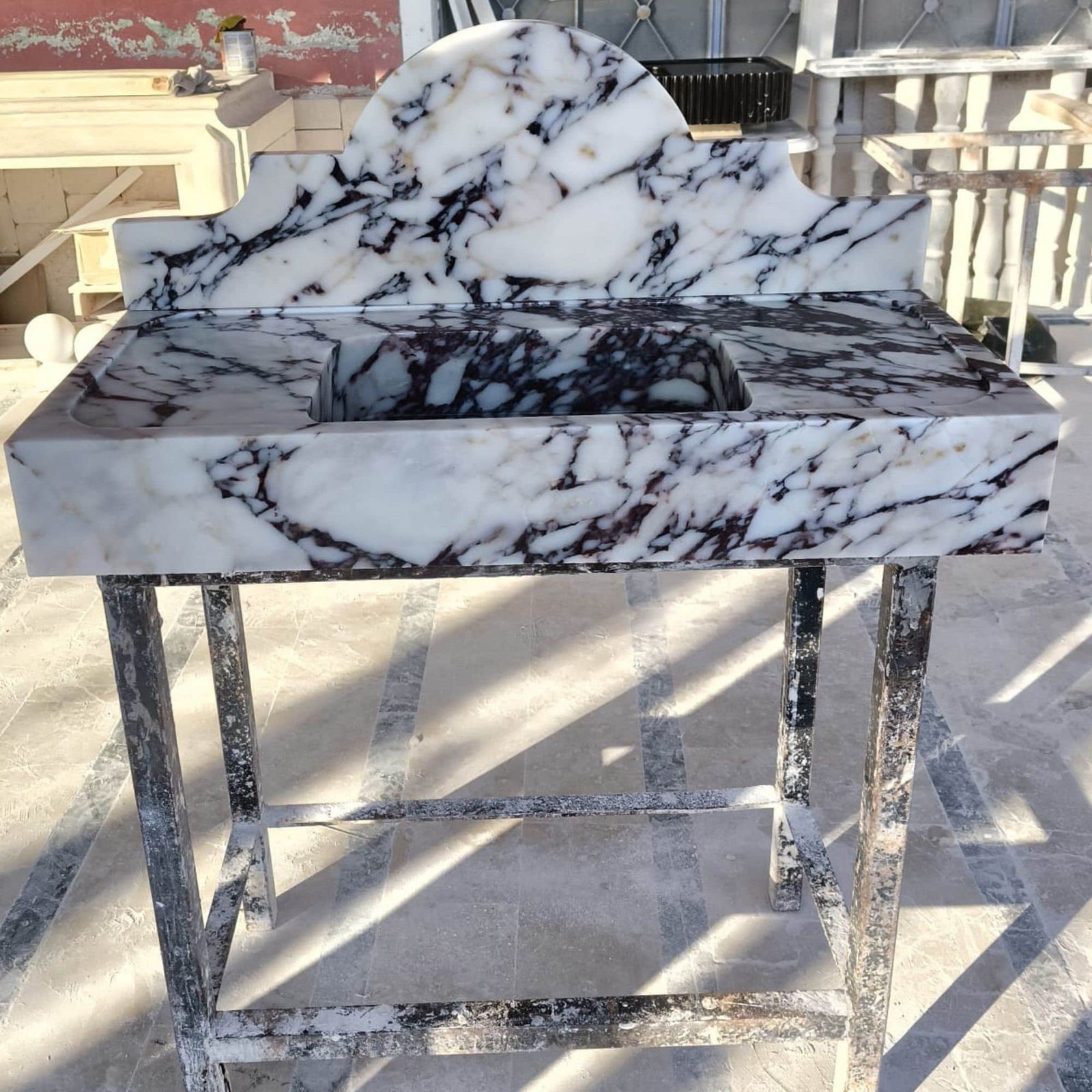 Calacatta Viola Marble Wall Mounted Sink Rectangular Bathroom Basin with Backsplash - Image 5