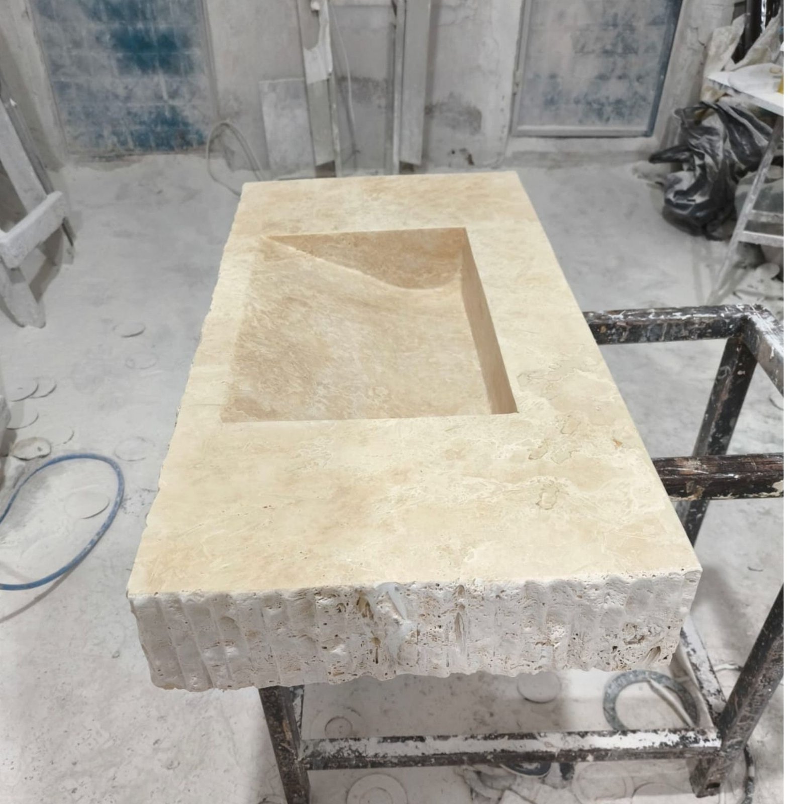 Rustic Travertine Split Face Marble Sink: Wall Mounted Vanity - Image 4