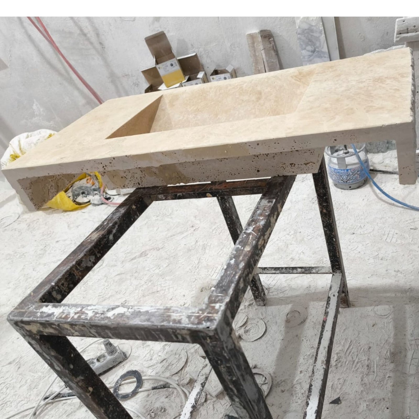 Rustic Travertine Split Face Marble Sink: Wall Mounted Vanity - Image 7