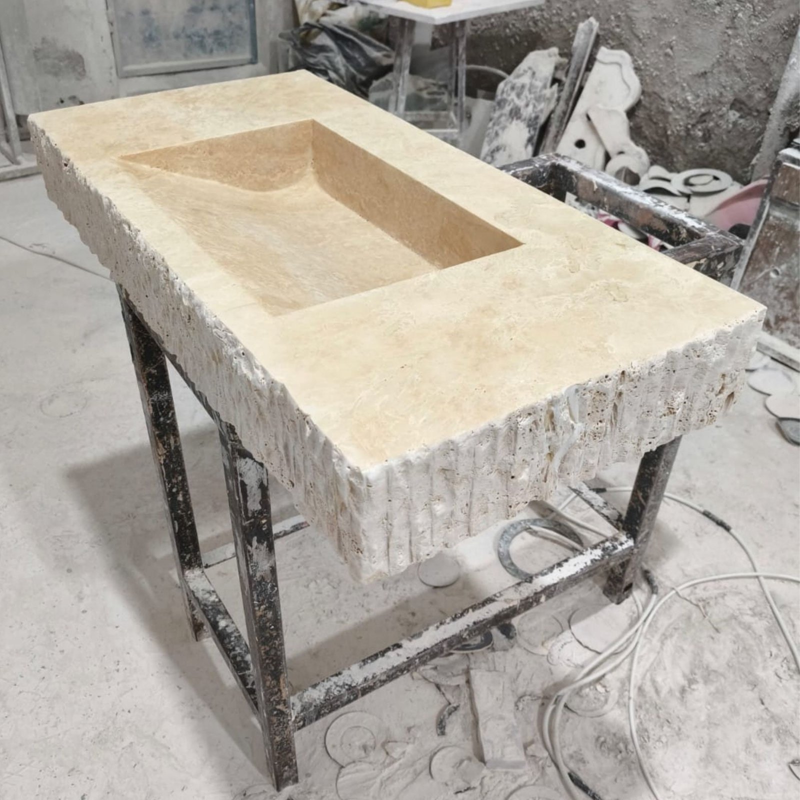 Rustic Travertine Split Face Marble Sink: Wall Mounted Vanity - Image 3