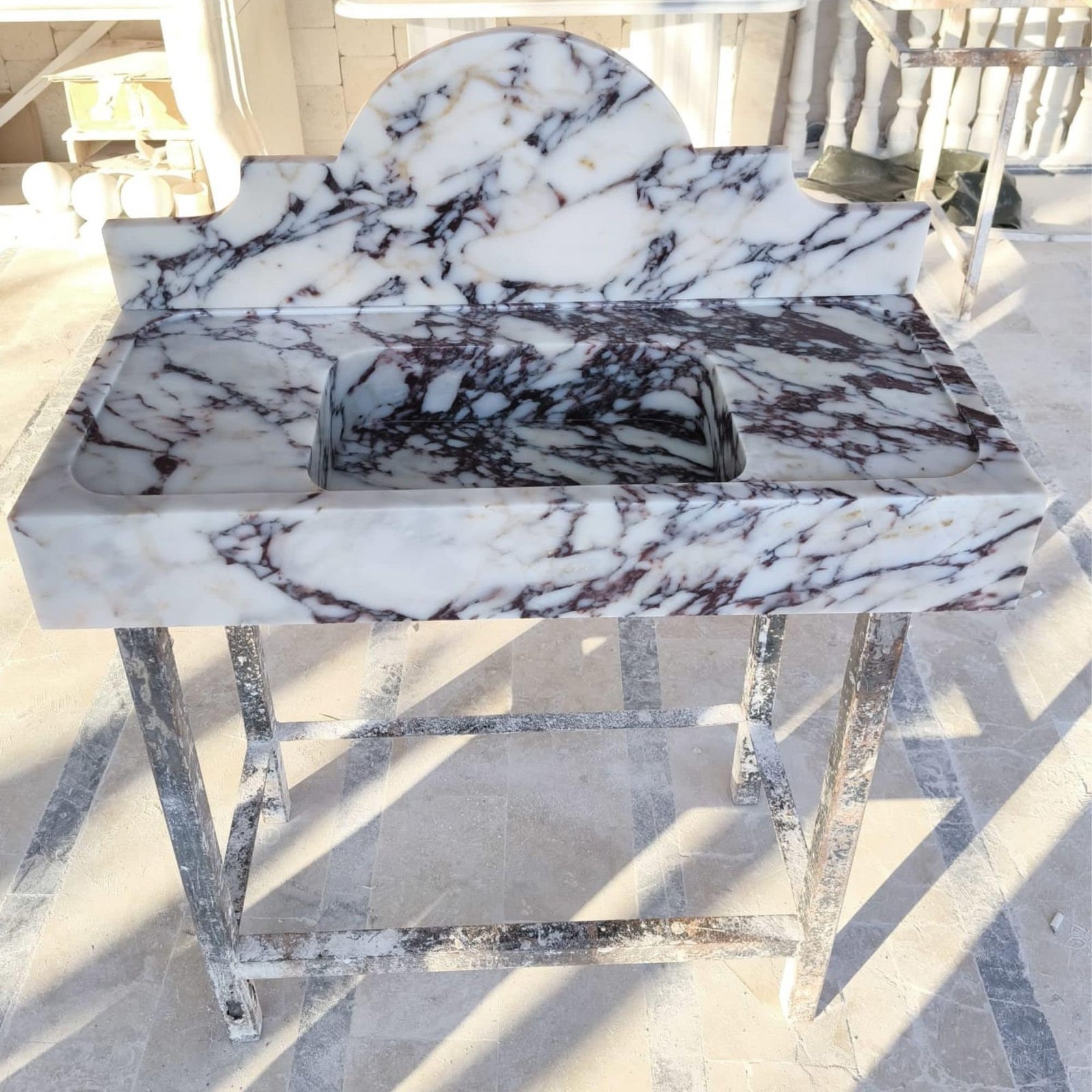 Calacatta Viola Marble Wall Mounted Sink Rectangular Bathroom Basin with Backsplash - Image 3