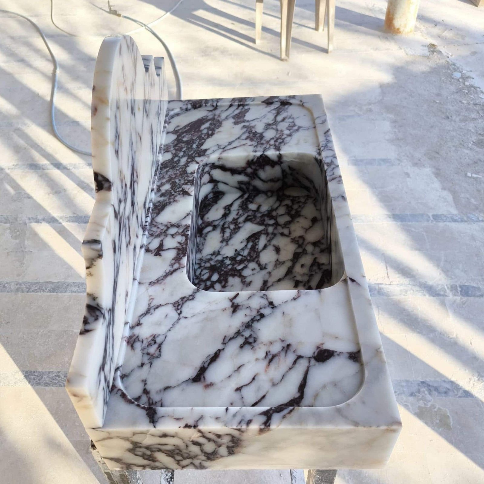 Calacatta Viola Marble Wall Mounted Sink Rectangular Bathroom Basin with Backsplash - Image 6