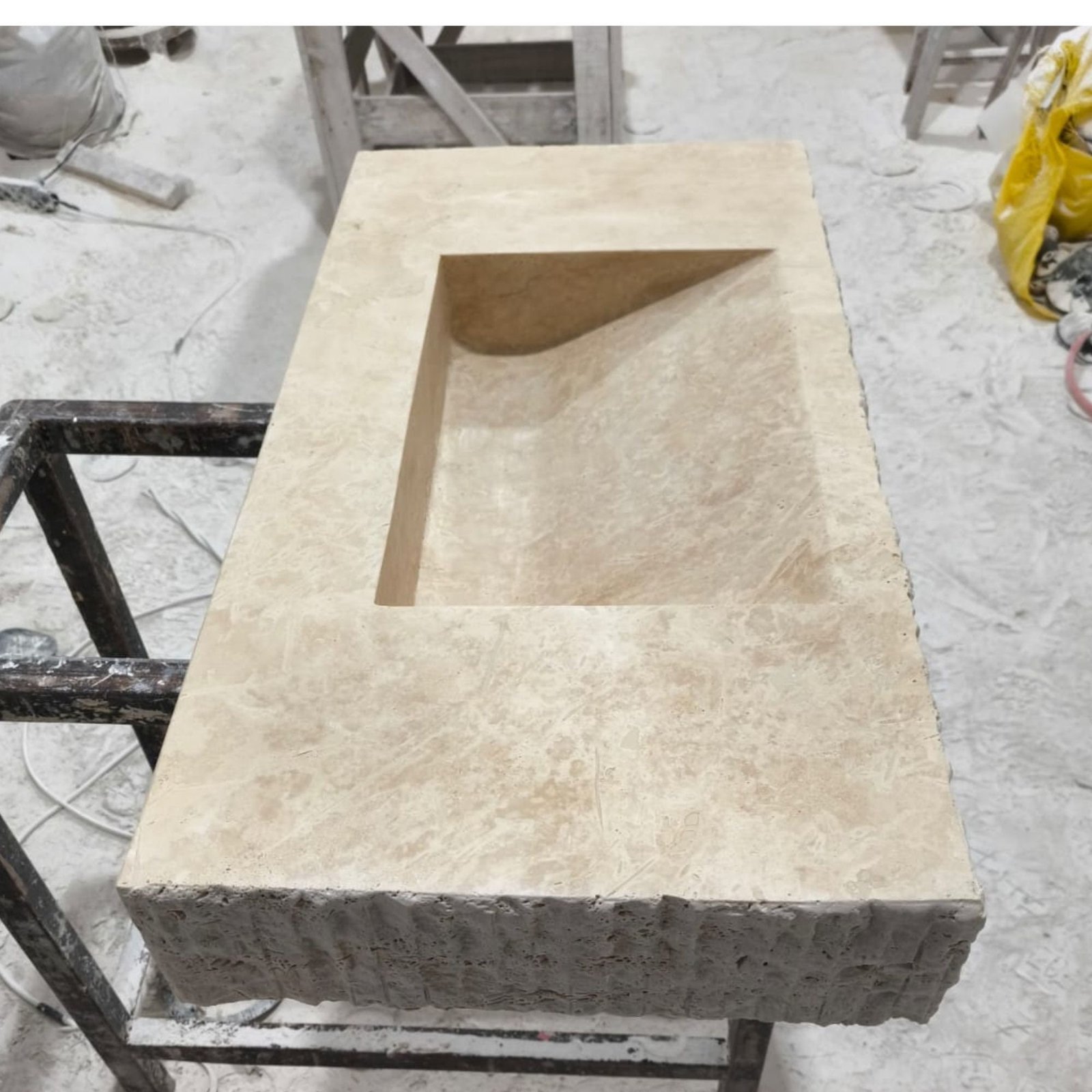 Rustic Travertine Split Face Marble Sink: Wall Mounted Vanity - Image 6