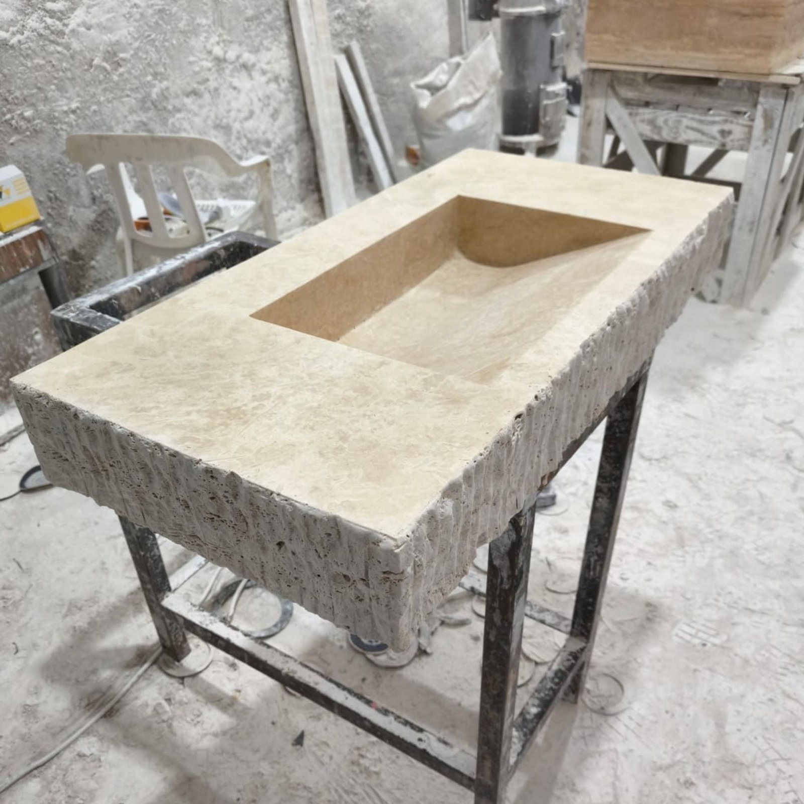 Rustic Travertine Split Face Marble Sink: Wall Mounted Vanity - Image 2