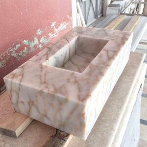 Calacatta Gold Marble Wall Mount Bathroom Sink, Custom Vanity