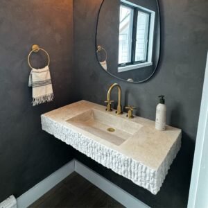 Rustic Travertine Split Face Marble Sink: Wall Mounted Vanity