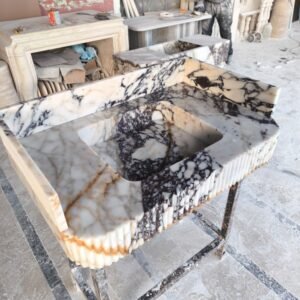 Handmade Calacatta Viola Marble Sink: Ribbed Basin Luxury Vessel